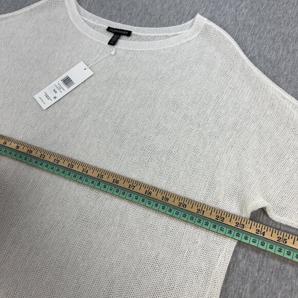 Eileen Fisher Fine Organic Linen Crepe Tunic Top Womens M Ivory Bateau $198 NEW - Picture 12 of 14
